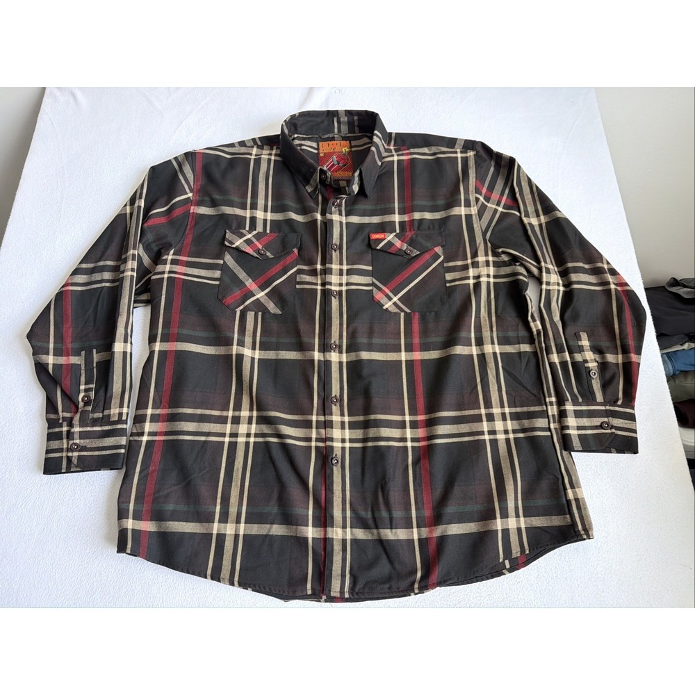 Dixxon Flannel Shirt Mens 4XL Black Red Tan Plaid Haymarket Button Up